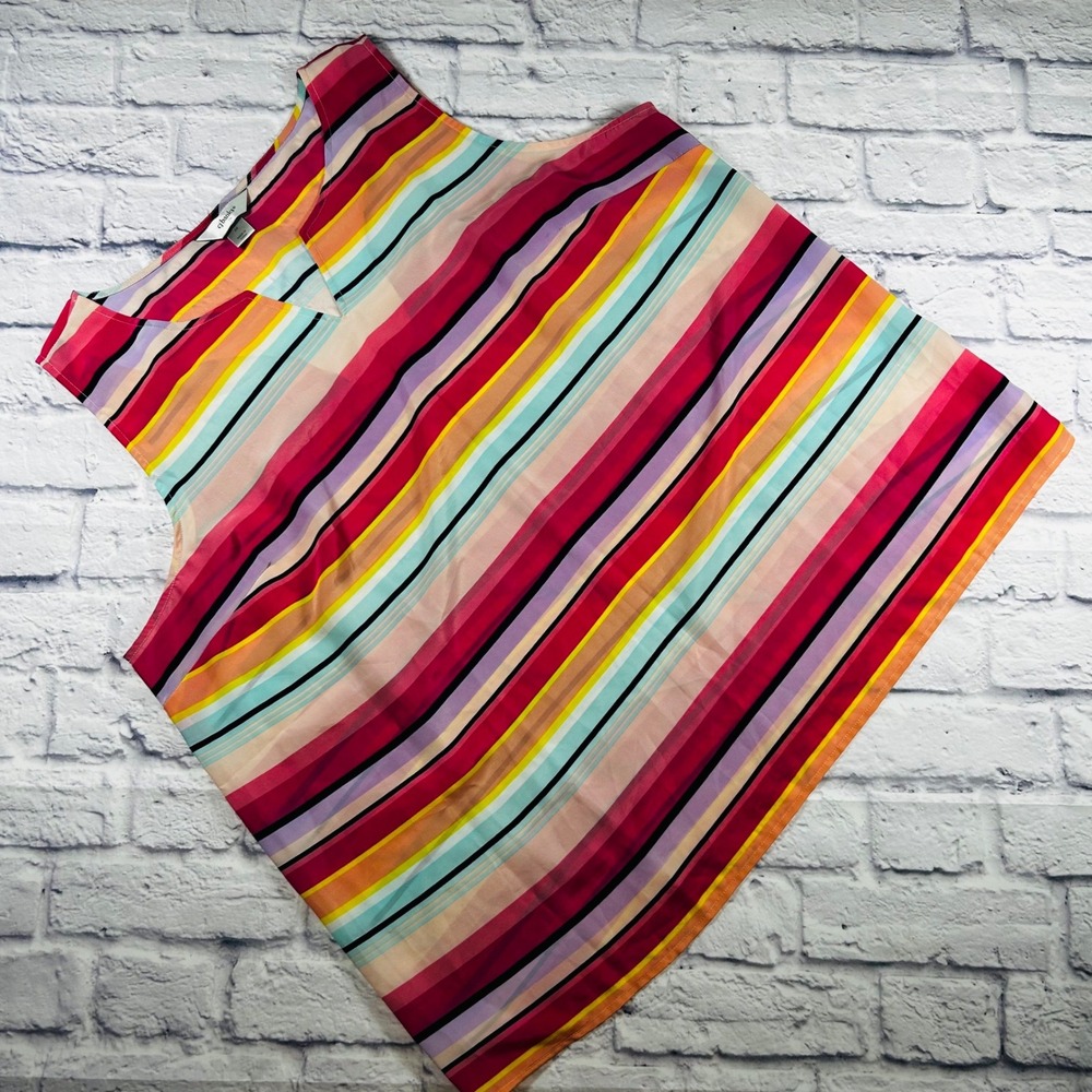 CJ Banks Womens 2X Tank Top Pink Blue Striped V-Neck Sleeveless Blouse